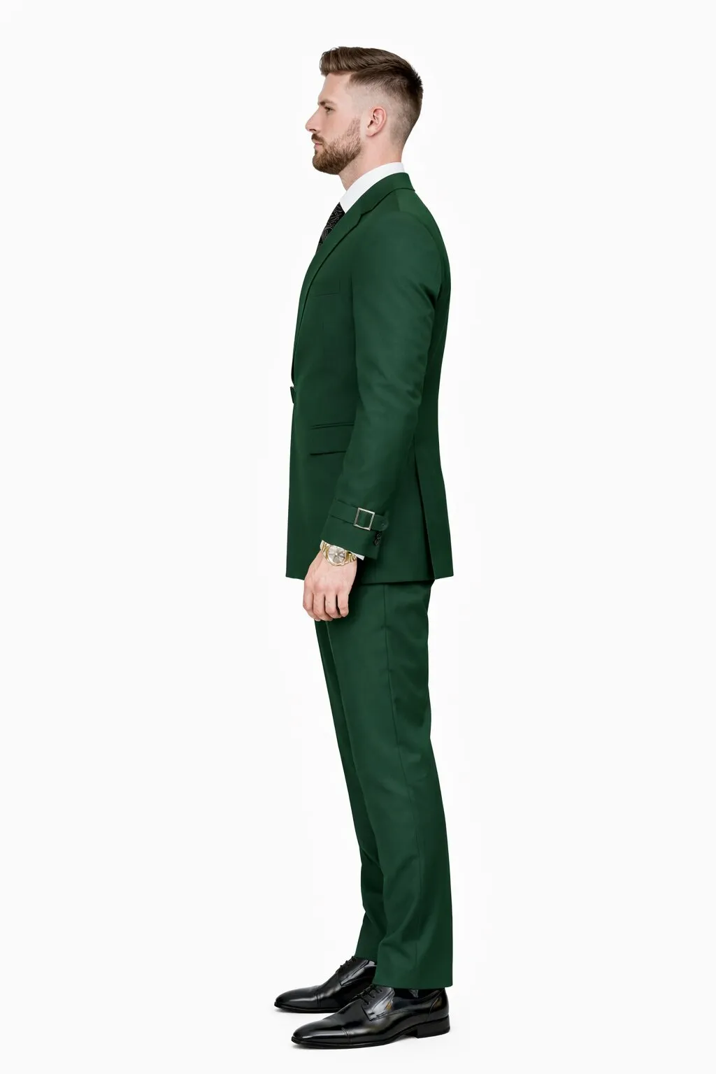 Mens Designer Tailored Fit Hunter Green Double Breasted Wool Suit with Metal Buckle Closure sold by Alberto Nardoni product image thumbnail 3