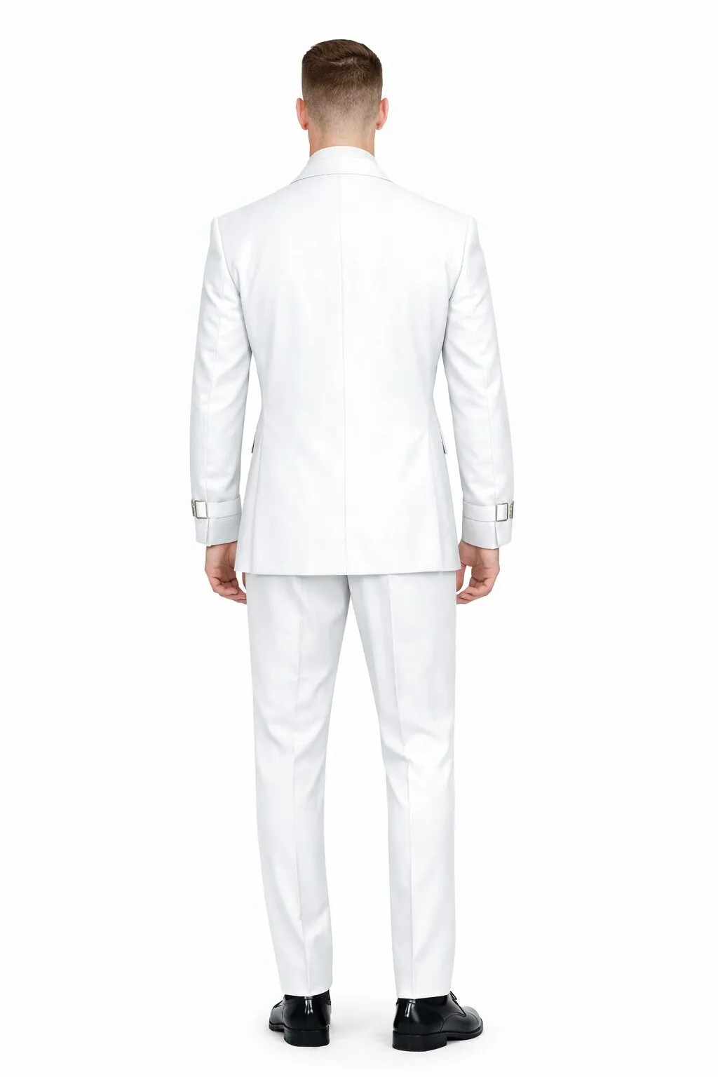 Men’s White Double Breasted Wool Suit with Designer Tailored Formal Set Metal Buckle Closure sold by Alberto Nardoni product image thumbnail 2