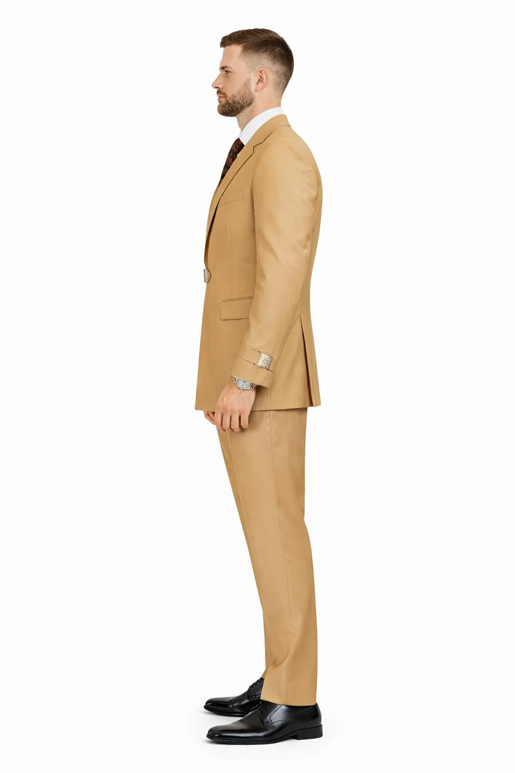 Men’s Camel Double Breasted Wool Suit with Metal Buckle Closure sold by Alberto Nardoni product image thumbnail 3