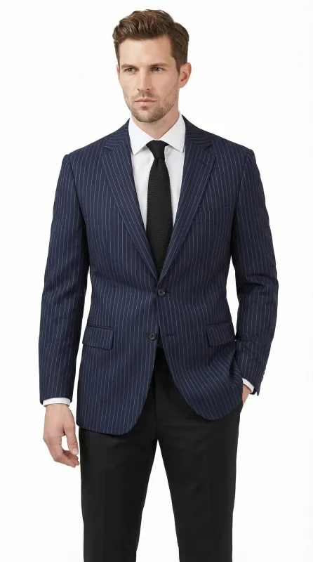 Men’s Navy Blue Pinstripe Blazer – Classic Tailored Formal Jacket for Business, Office and Professional Wear sold by Alberto Nardoni