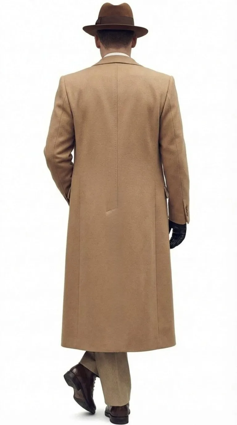 Men’s Cashmere & Wool Camel Beige Long Overcoat – Peaky Blinders Style Vintage Formal Coat + Suit + Hat Package sold by Alberto Nardoni product image thumbnail 2