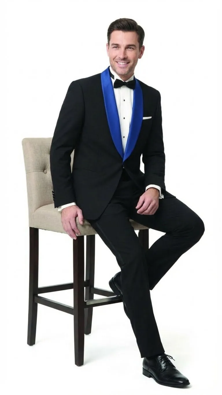 Men’s Black Suit with Royal Blue Shawl Lapel – Modern Formal Dinner Jacket & Pants for Weddings & Proms sold by Alberto Nardoni product image thumbnail 4