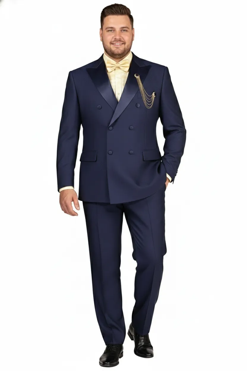 Men’s Navy Blue Double-Breasted Suit with Satin Peak Lapel – Wedding Suit sold by Alberto Nardoni product image thumbnail 3
