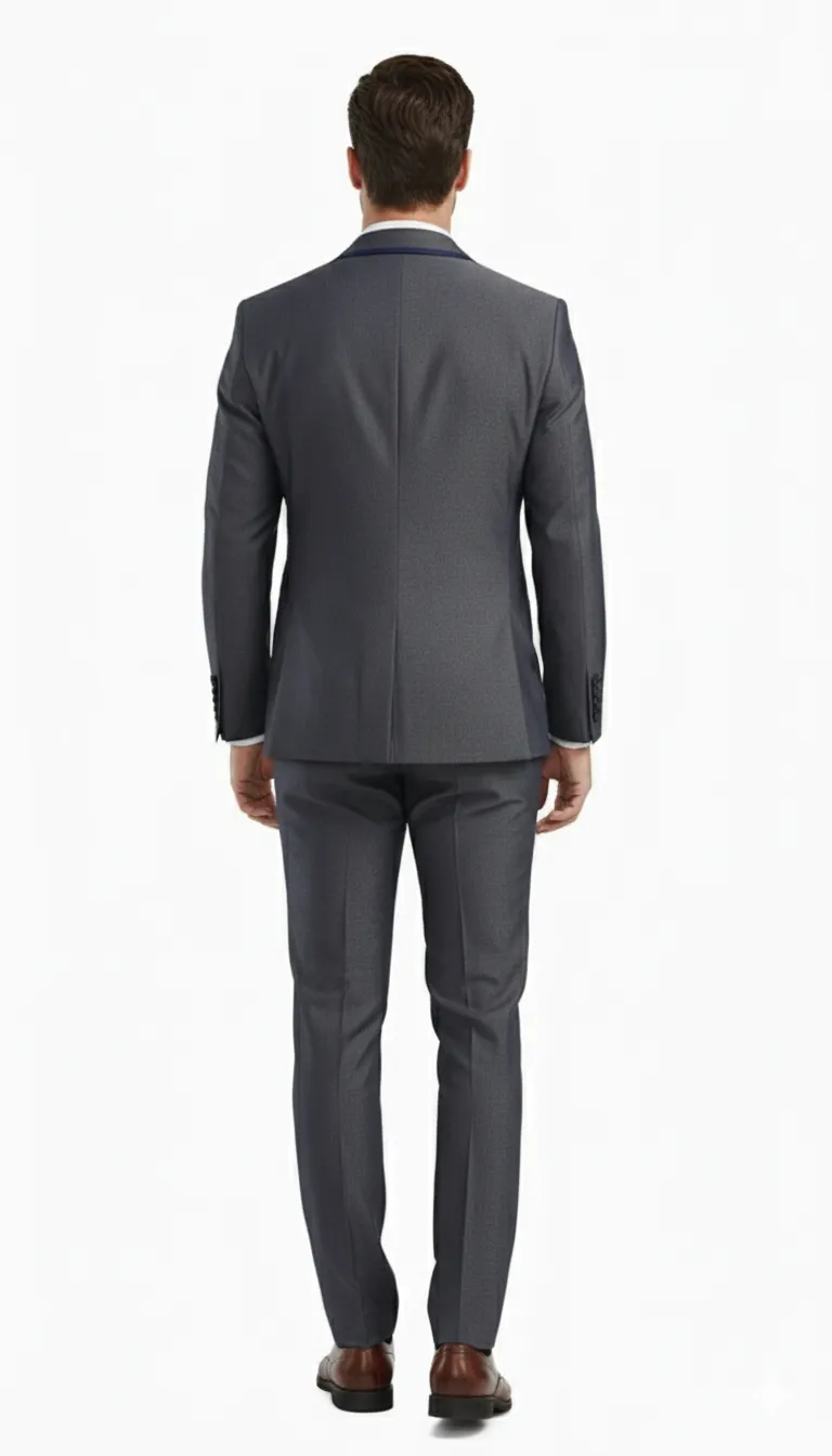 Men’s Charcoal Gray with Blue Trim Slim Fit 3-Piece Suit – Modern Wedding & Business Formal sold by Alberto Nardoni product image thumbnail 5