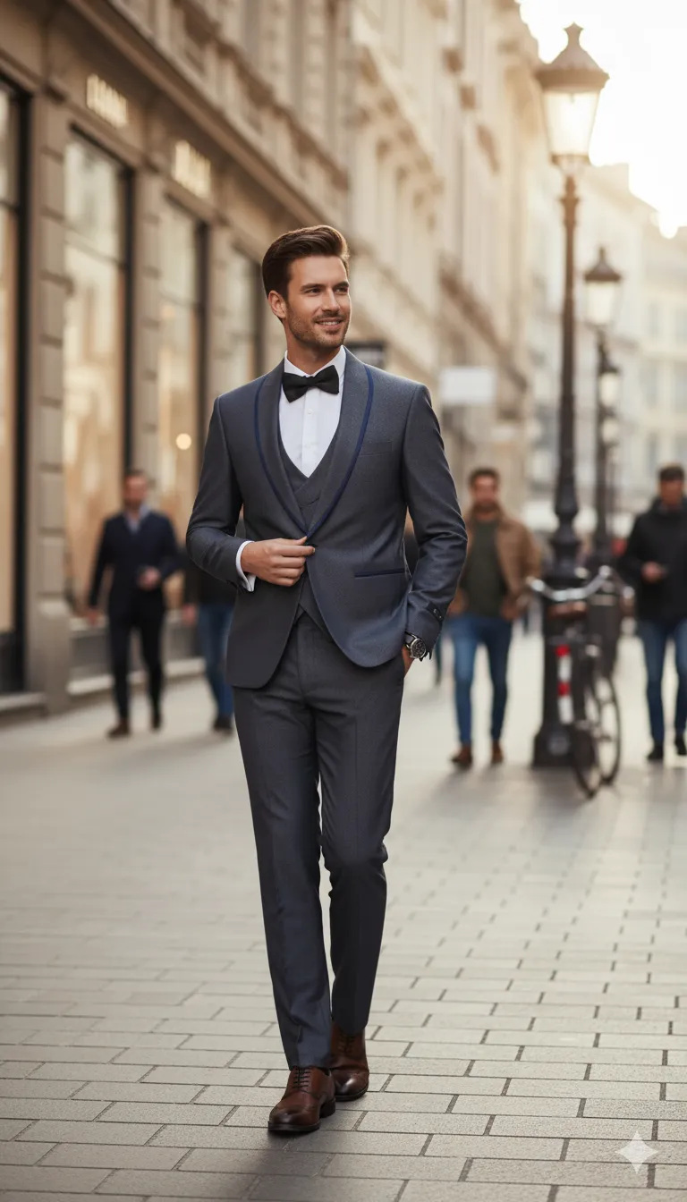 Men’s Charcoal Gray with Blue Trim Slim Fit 3-Piece Suit – Modern Wedding & Business Formal sold by Alberto Nardoni product image thumbnail 2