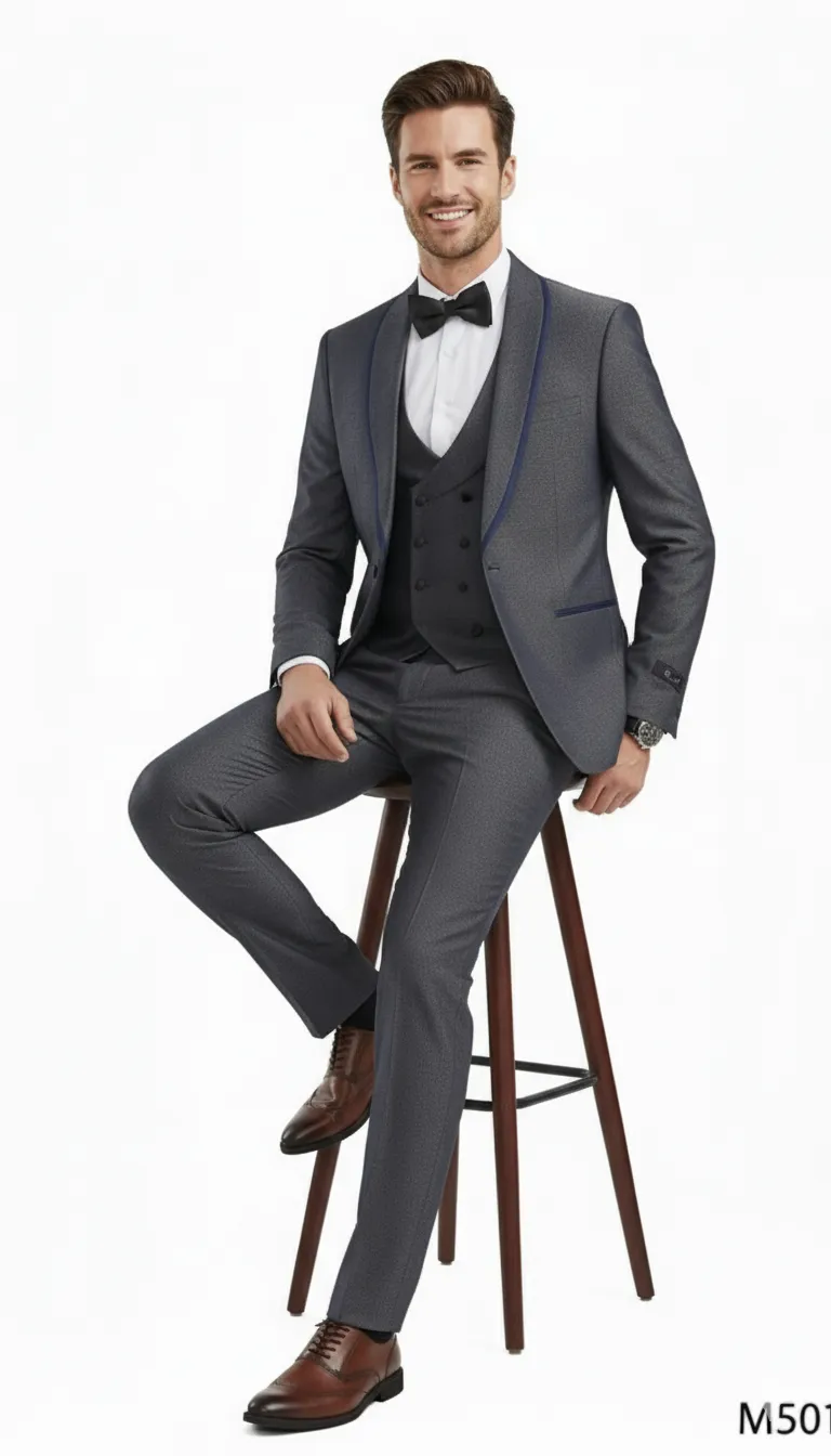 Men’s Charcoal Gray with Blue Trim Slim Fit 3-Piece Suit – Modern Wedding & Business Formal sold by Alberto Nardoni product image thumbnail 3