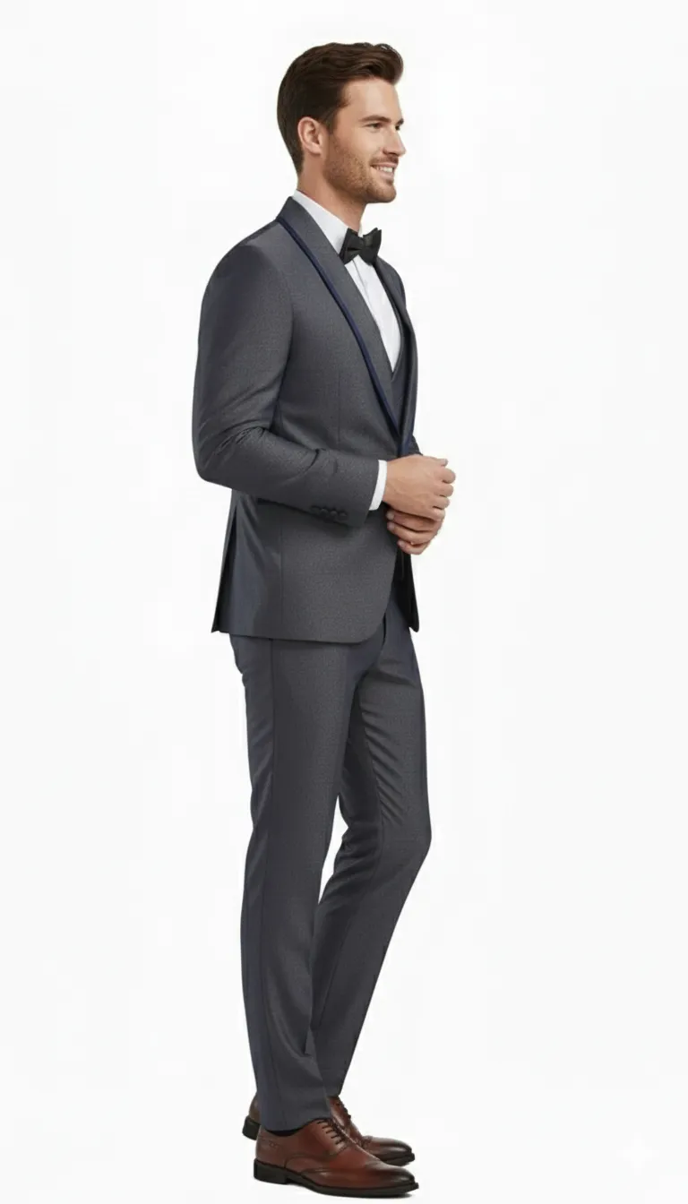 Men’s Charcoal Gray with Blue Trim Slim Fit 3-Piece Suit – Modern Wedding & Business Formal sold by Alberto Nardoni product image thumbnail 4
