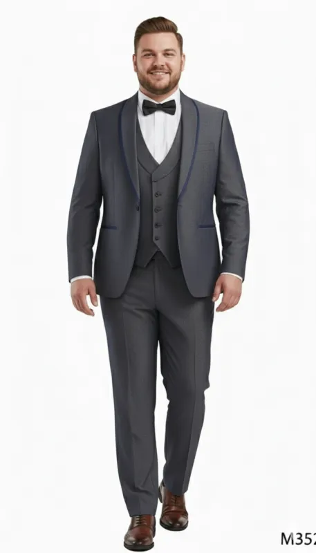 Men’s Charcoal Gray with Blue Trim Slim Fit 3-Piece Suit – Modern Wedding & Business Formal made by Alberto Nardoni