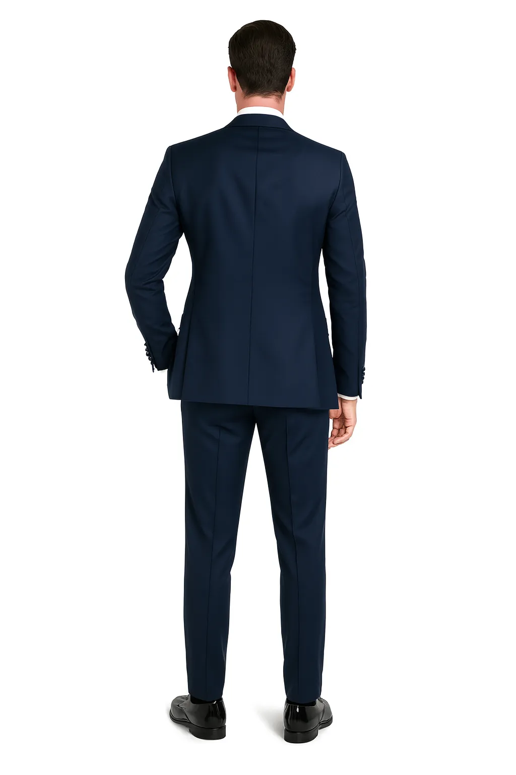 Men’s Navy Blue Suit with Satin Peak Lapel – 3-Piece Formal Set with Vest and Bow Tie sold by Alberto Nardoni product image thumbnail 2