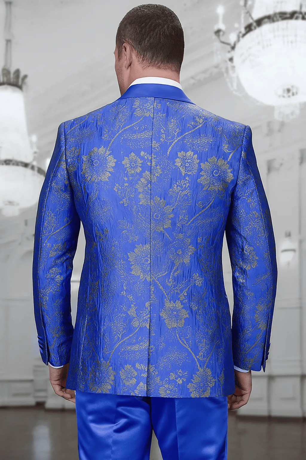Men’s Royal Blue Paisley Lace Print Suit with Double-Breasted Vest – Prom & Wedding sold by Alberto Nardoni product image thumbnail 4