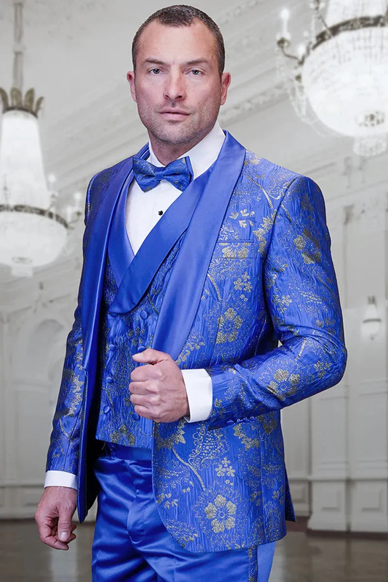Men’s Royal Blue Paisley Lace Print Suit with Double-Breasted Vest – Prom & Wedding sold by Alberto Nardoni product image thumbnail 5