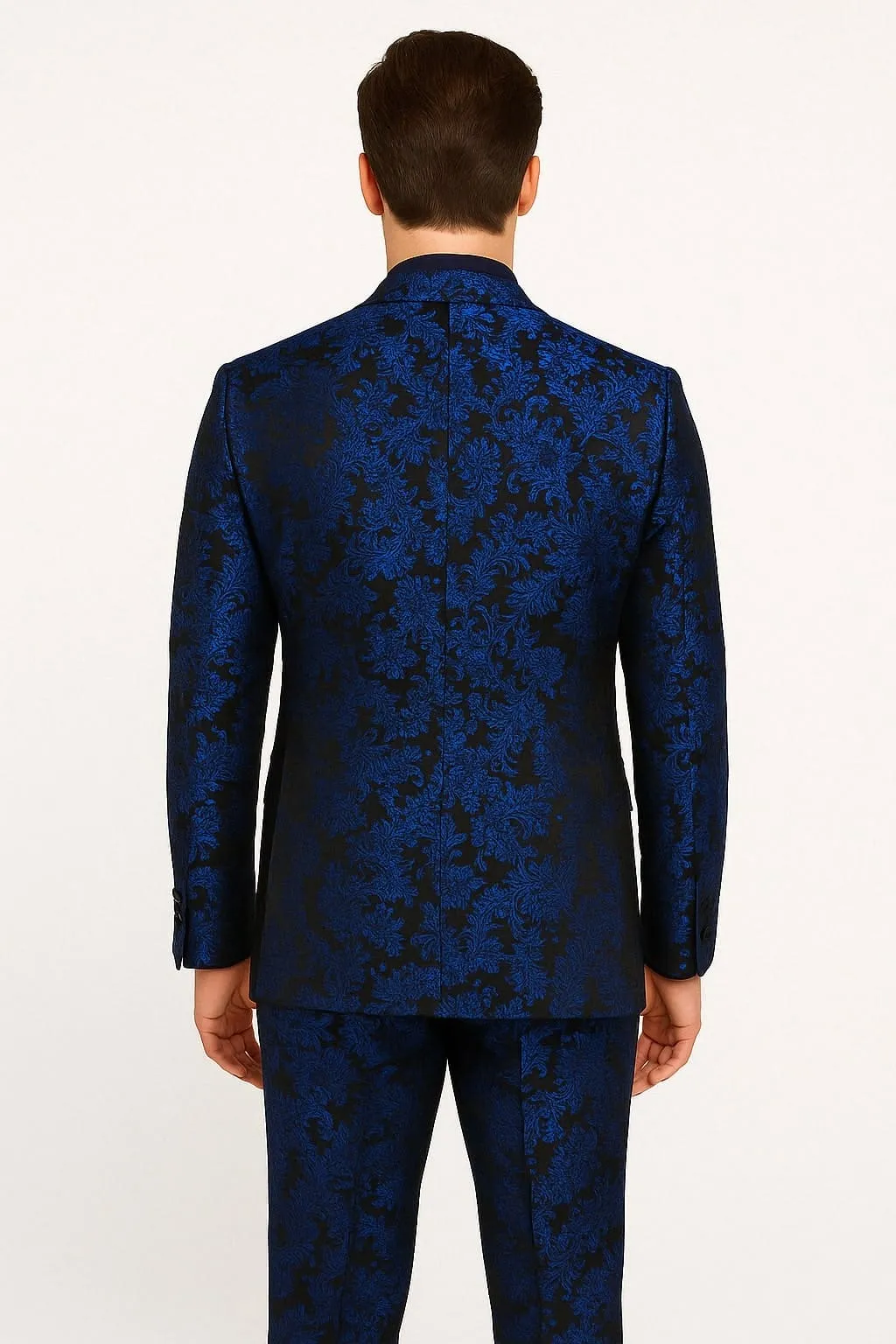 Men’s Royal Blue Metallic Floral Suit – Black Background Two-Piece Set sold by Alberto Nardoni product image thumbnail 2