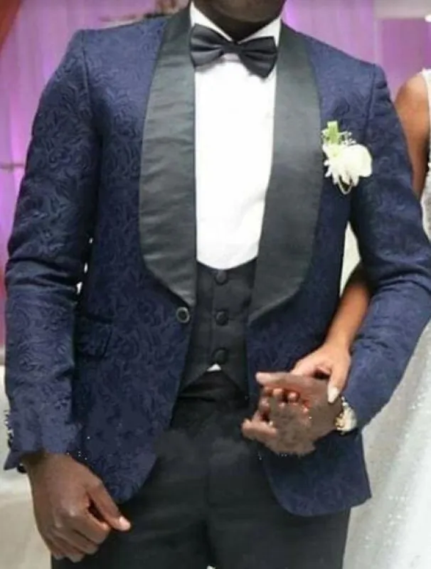 Midnight Blue Velvet Paisley Suit – Navy Blue Formal Suit made by Alberto Nardoni