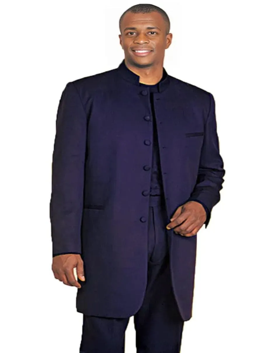 Men’s Long Mandarin Collar Zoot Suit – Navy Blue sold by Alberto Nardoni