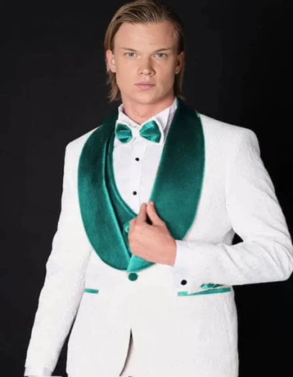 White and Teal Blue Lapel Suit with Vest and Pants – Wedding Groom Suit sold by Alberto Nardoni