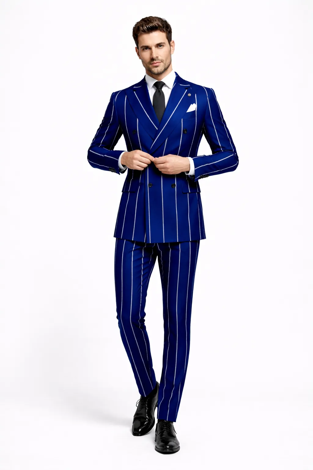 Royal Blue Pinstripe Suit - Light Blue Stripe Suit For Men - Gangster 1920s Style sold by Alberto Nardoni product image thumbnail 3