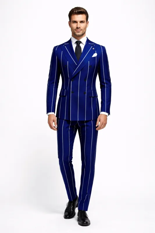 Royal Blue Pinstripe Suit - Light Blue Stripe Suit For Men - Gangster 1920s Style sold by Alberto Nardoni
