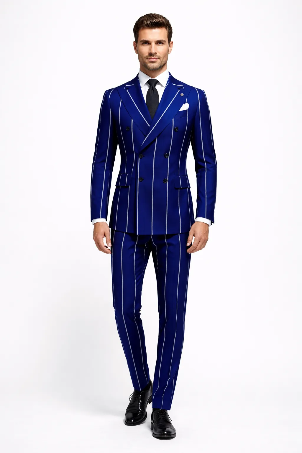 Royal Blue Pinstripe Suit - Light Blue Stripe Suit For Men - Gangster 1920s Style sold by Alberto Nardoni