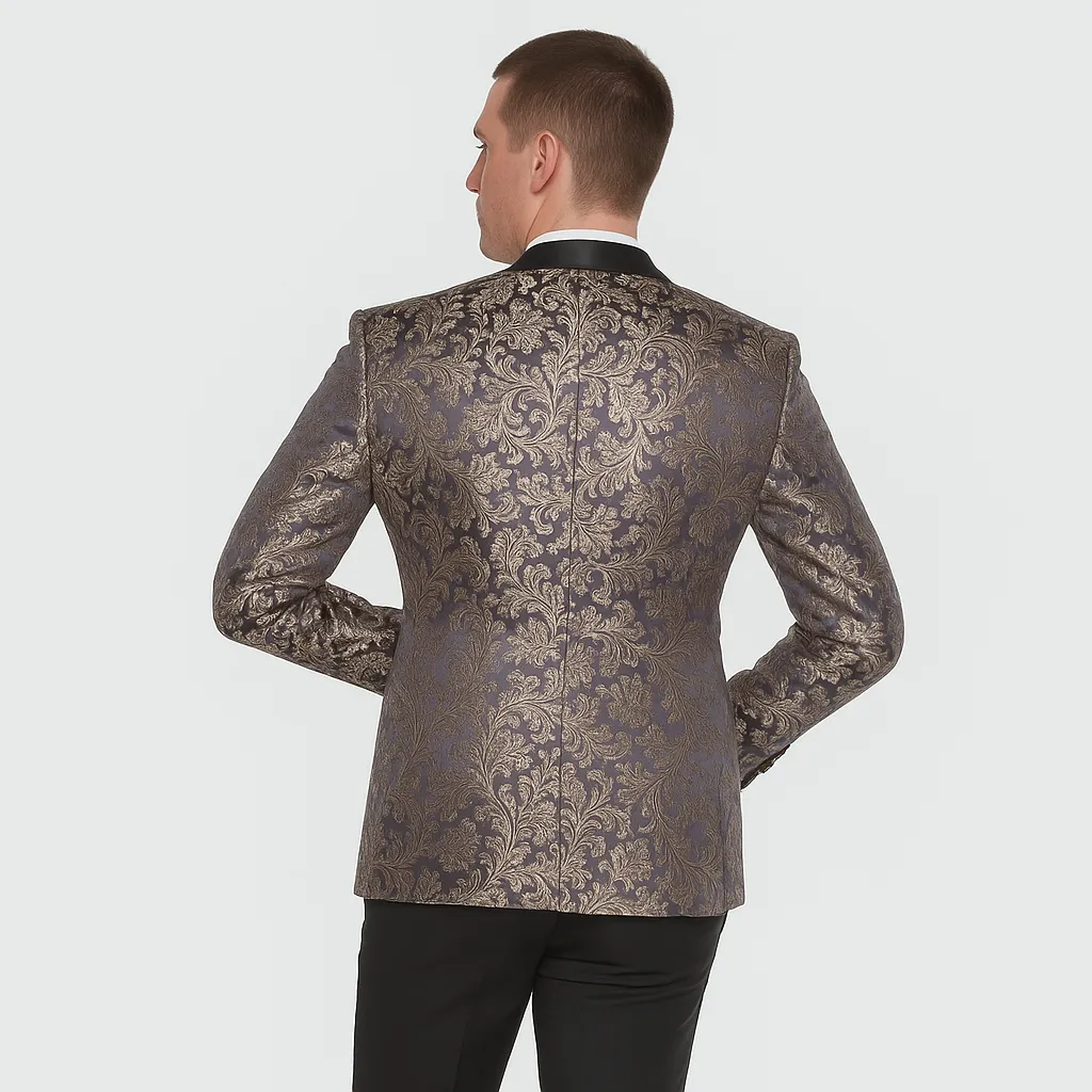 Gold Prom Suit – Gold Blazer with Matching Pants & Blue Patterned Vest, 4-Piece Set sold by Alberto Nardoni product image thumbnail 2