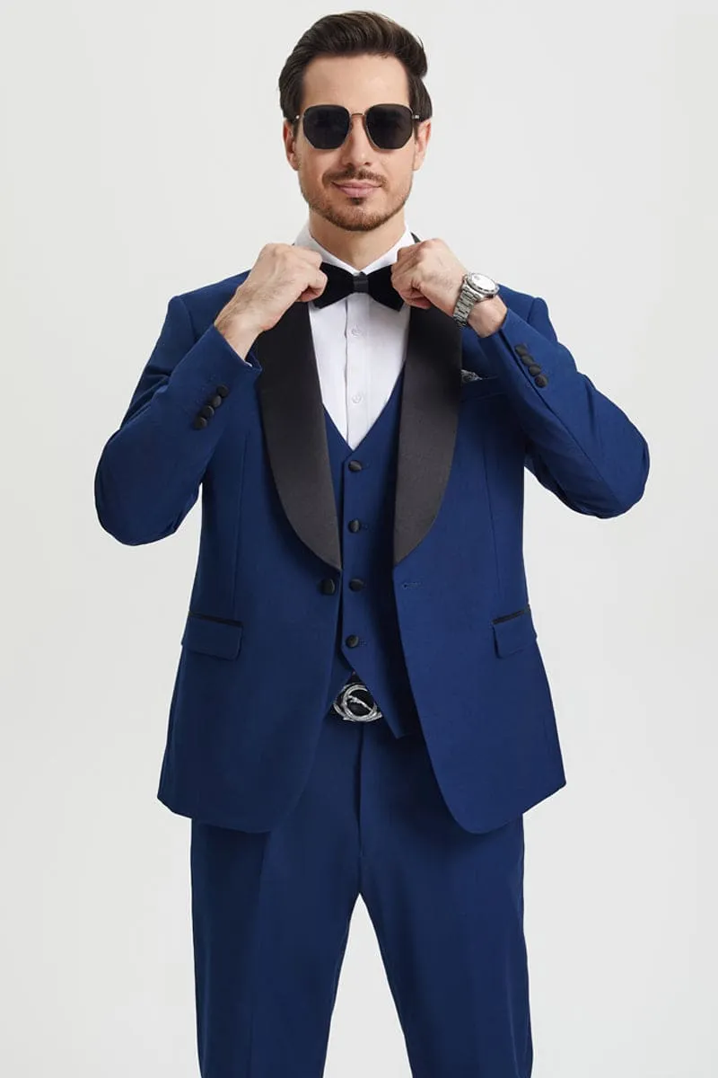 Men’s Stacy Adams Designer Suit – Vested One-Button Shawl Lapel in Indigo Blue sold by Alberto Nardoni product image thumbnail 5