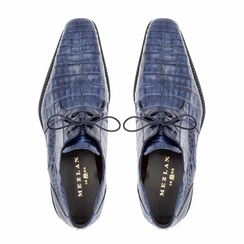 Mezlan Blue Crocodile Alligator Embossed Leather Dress Shoes for Men – Luxury Lace Up Oxford Shoes – Blue Exotic Pattern Formal sold by Alberto Nardoni
