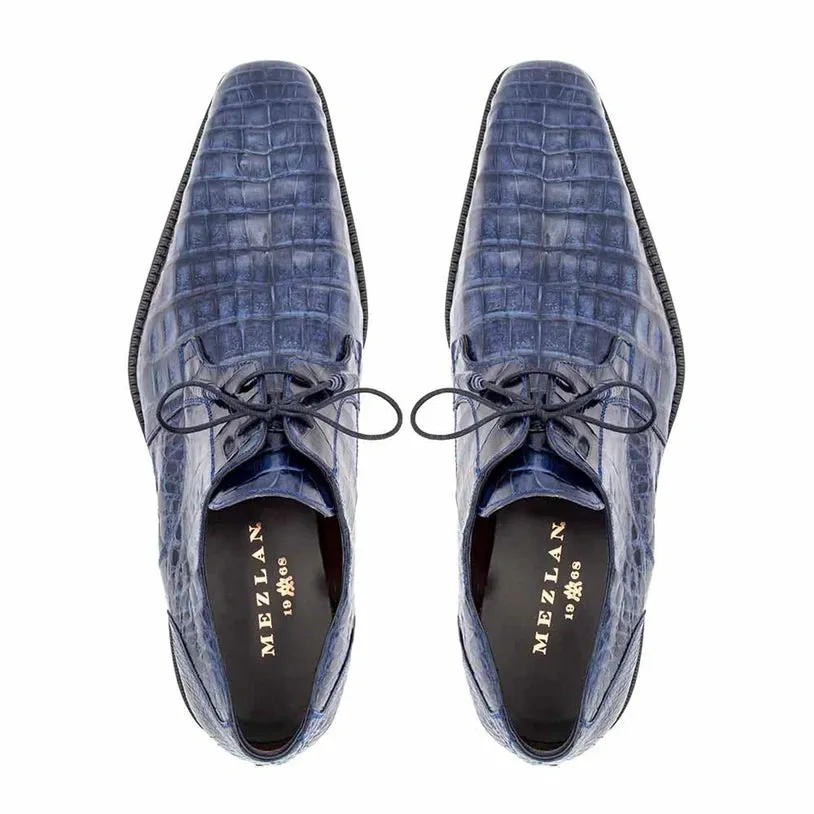 Mezlan Blue Crocodile Alligator Embossed Leather Dress Shoes for Men – Luxury Lace Up Oxford Shoes – Blue Exotic Pattern Formal sold by Alberto Nardoni