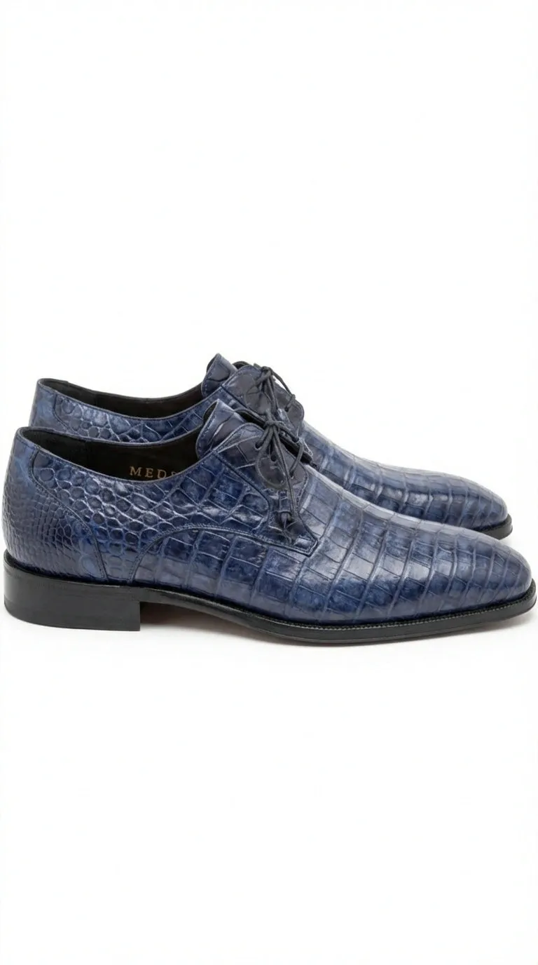 Mezlan Blue Crocodile Alligator Embossed Leather Dress Shoes for Men – Luxury Lace Up Oxford Shoes – Blue Exotic Pattern Formal sold by Alberto Nardoni product image thumbnail 4