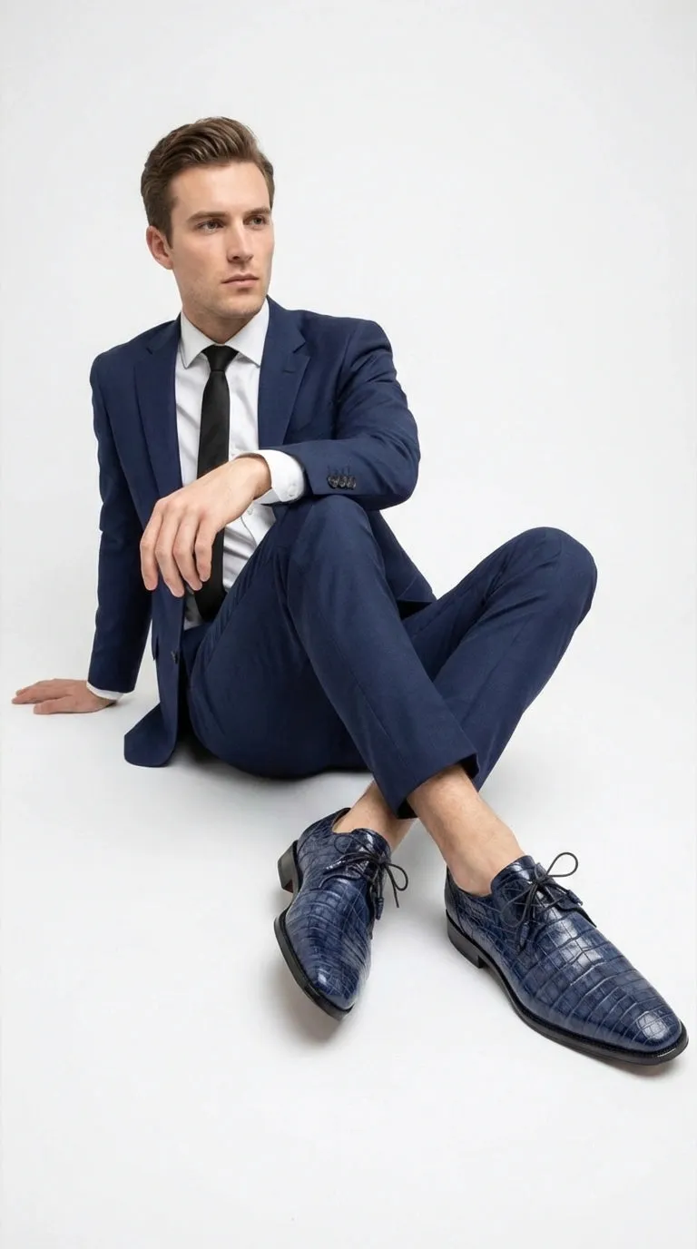 Mezlan Blue Crocodile Alligator Embossed Leather Dress Shoes for Men – Luxury Lace Up Oxford Shoes – Blue Exotic Pattern Formal sold by Alberto Nardoni product image thumbnail 5