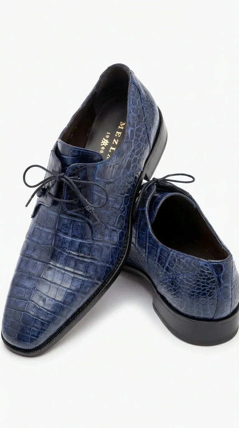 Mezlan Blue Crocodile Alligator Embossed Leather Dress Shoes for Men – Luxury Lace Up Oxford Shoes – Blue Exotic Pattern Formal sold by Alberto Nardoni product image thumbnail 2