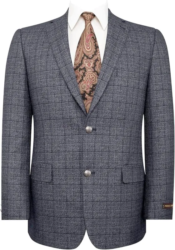 Men’s Charcoal Gray Windowpane Check Blazer – Classic Two Button Formal Sport Coat Jacket sold by Alberto Nardoni