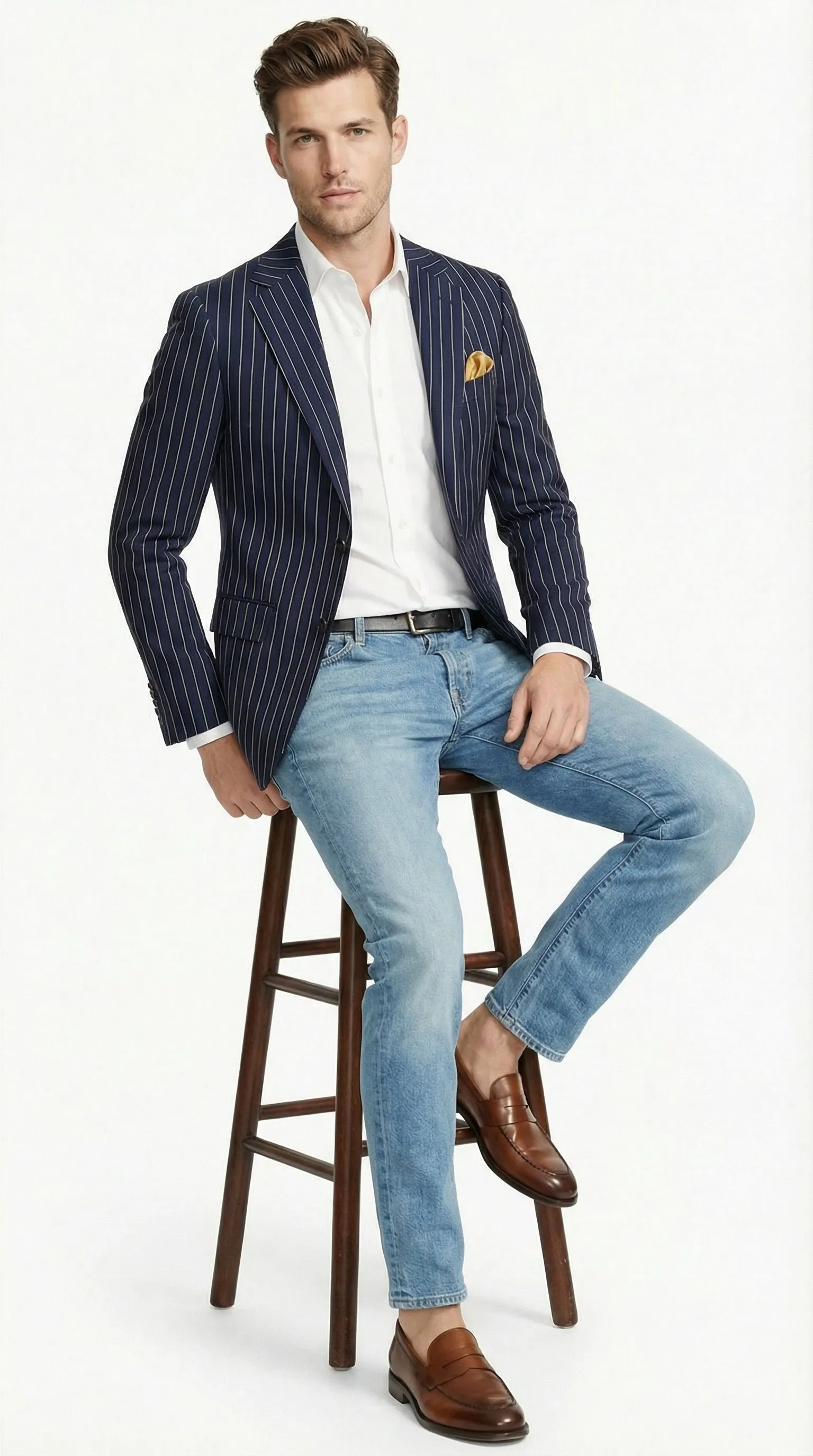 Mens Navy Blue Pinstripe Blazer – Classic Tailored Formal Jacket for Business, Office and Smart Casual Wear sold by Alberto Nardoni product image thumbnail 4