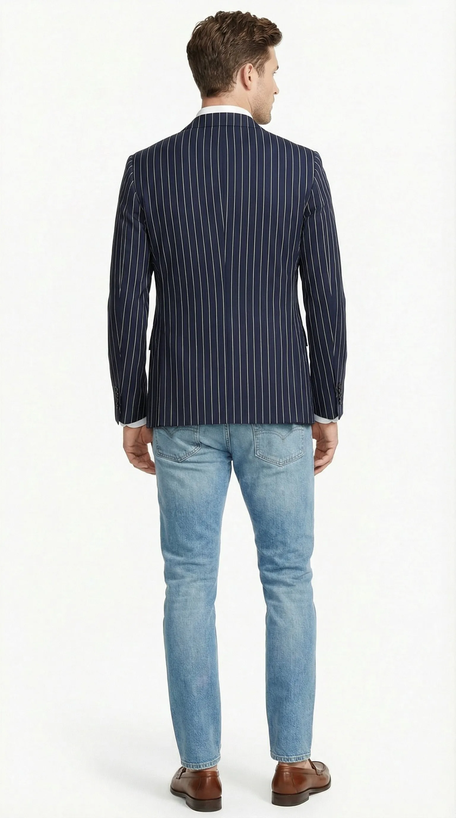 Mens Navy Blue Pinstripe Blazer – Classic Tailored Formal Jacket for Business, Office and Smart Casual Wear sold by Alberto Nardoni product image thumbnail 2