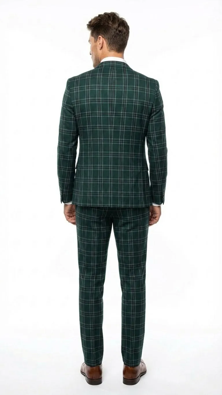 Men's Dark Green Plaid 3 Piece Suit – Checkered Suit Set for Wedding, Windowpane Tartan Fabric - Ultra Slim Fit sold by Alberto Nardoni product image thumbnail 2
