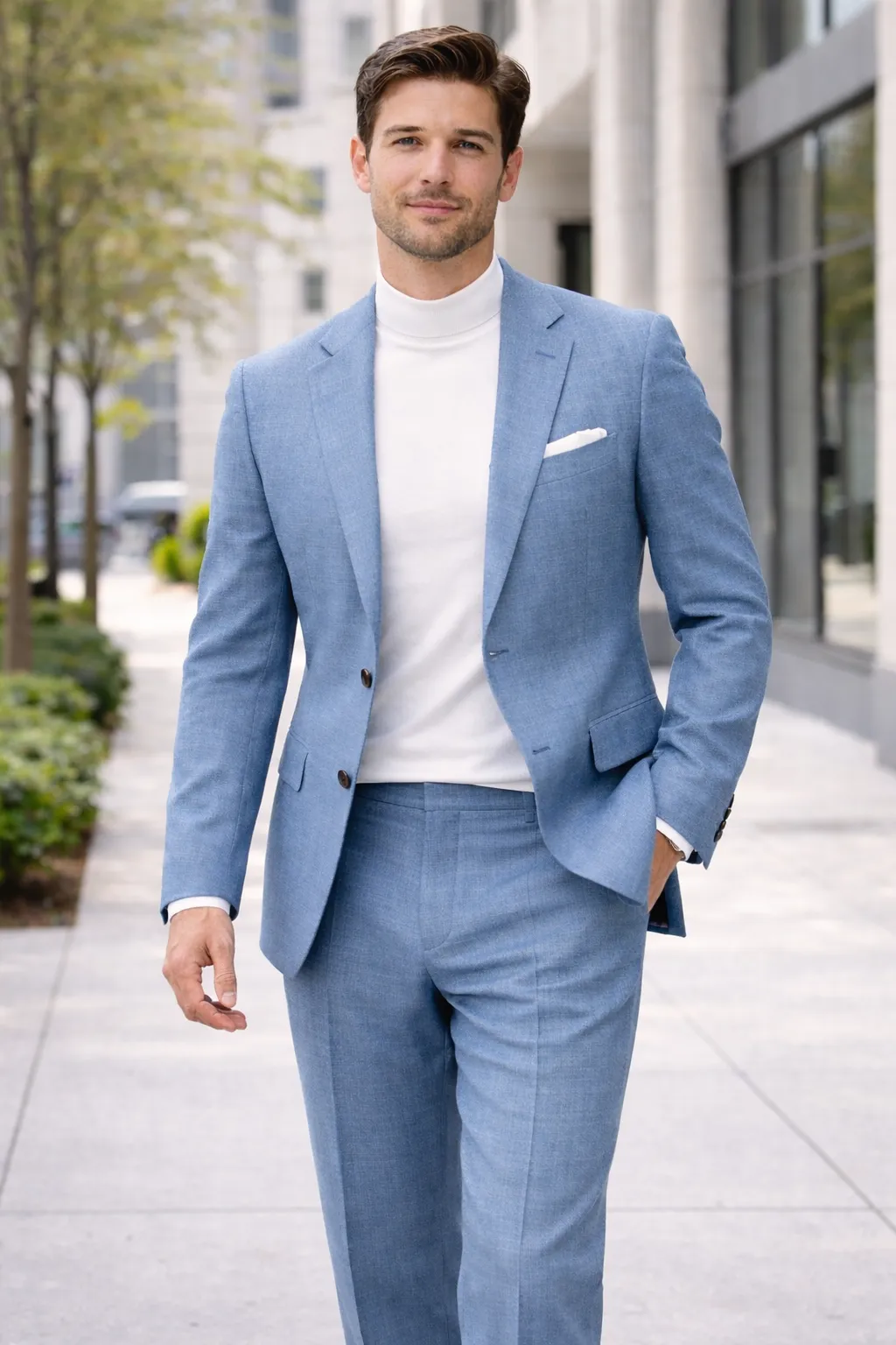 Linen Wedding Suit - Summer Fabric 2 Button Modern Fit No Pleated Pants Jacket + Pants in Color sold by Alberto Nardoni product image thumbnail 2