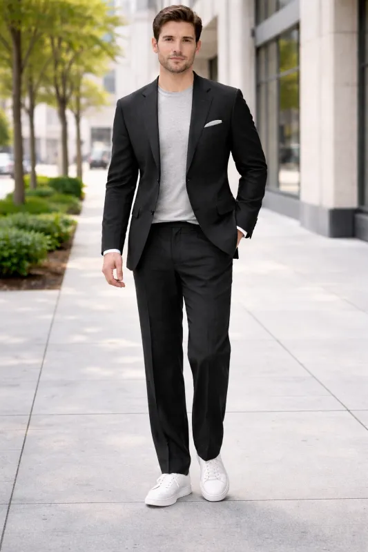 Linen Wedding Suit - Summer Fabric 2 Button Modern Fit No Pleated Pants Jacket + Pants in Color sold by Alberto Nardoni