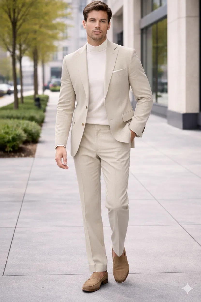 Linen Wedding Suit - Summer Fabric 2 Button Modern Fit No Pleated Pants Jacket + Pants in Color sold by Alberto Nardoni product image thumbnail 3