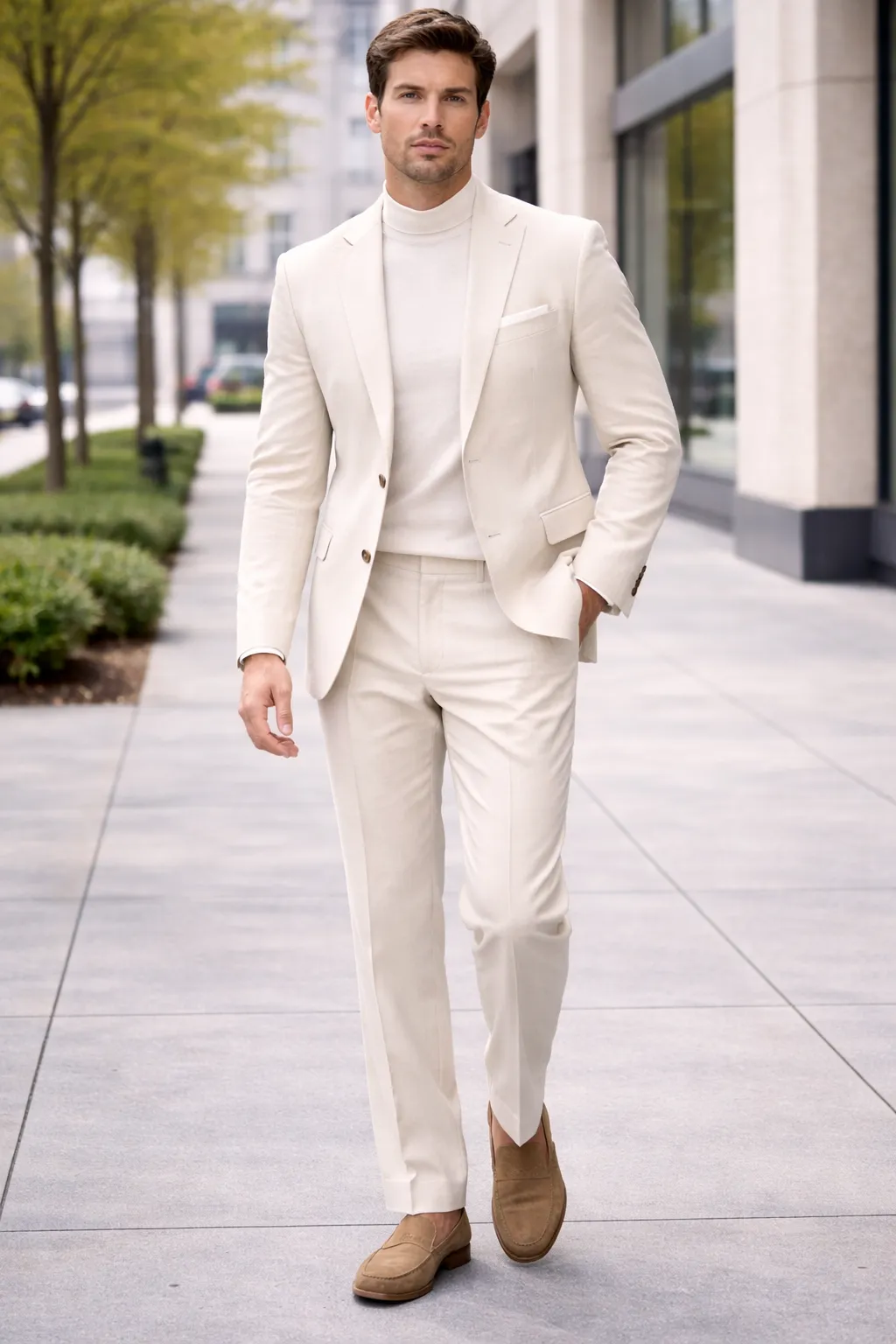 Linen Wedding Suit - Summer Fabric 2 Button Modern Fit No Pleated Pants Jacket + Pants in Color sold by Alberto Nardoni product image thumbnail 5