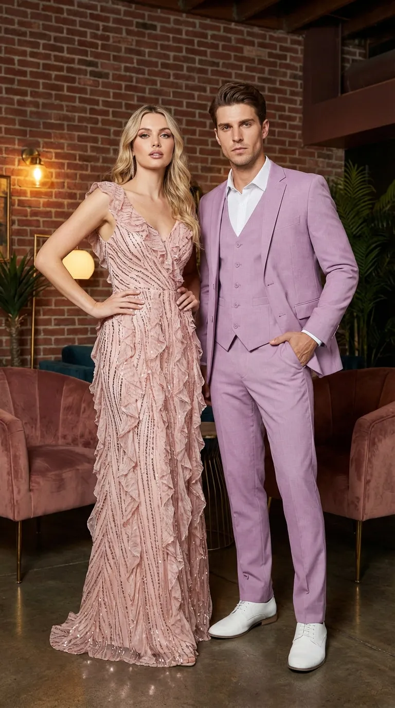 Men’s Dusty Rose 3 Piece Suit – Modern Pink Formal Suit Set for Wedding, Prom and Special Events Pinkish Color sold by Alberto Nardoni product image thumbnail 4