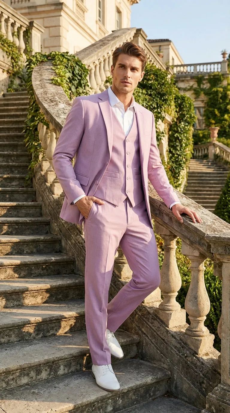 Men’s Dusty Rose 3 Piece Suit – Modern Pink Formal Suit Set for Wedding, Prom and Special Events Pinkish Color sold by Alberto Nardoni product image thumbnail 2