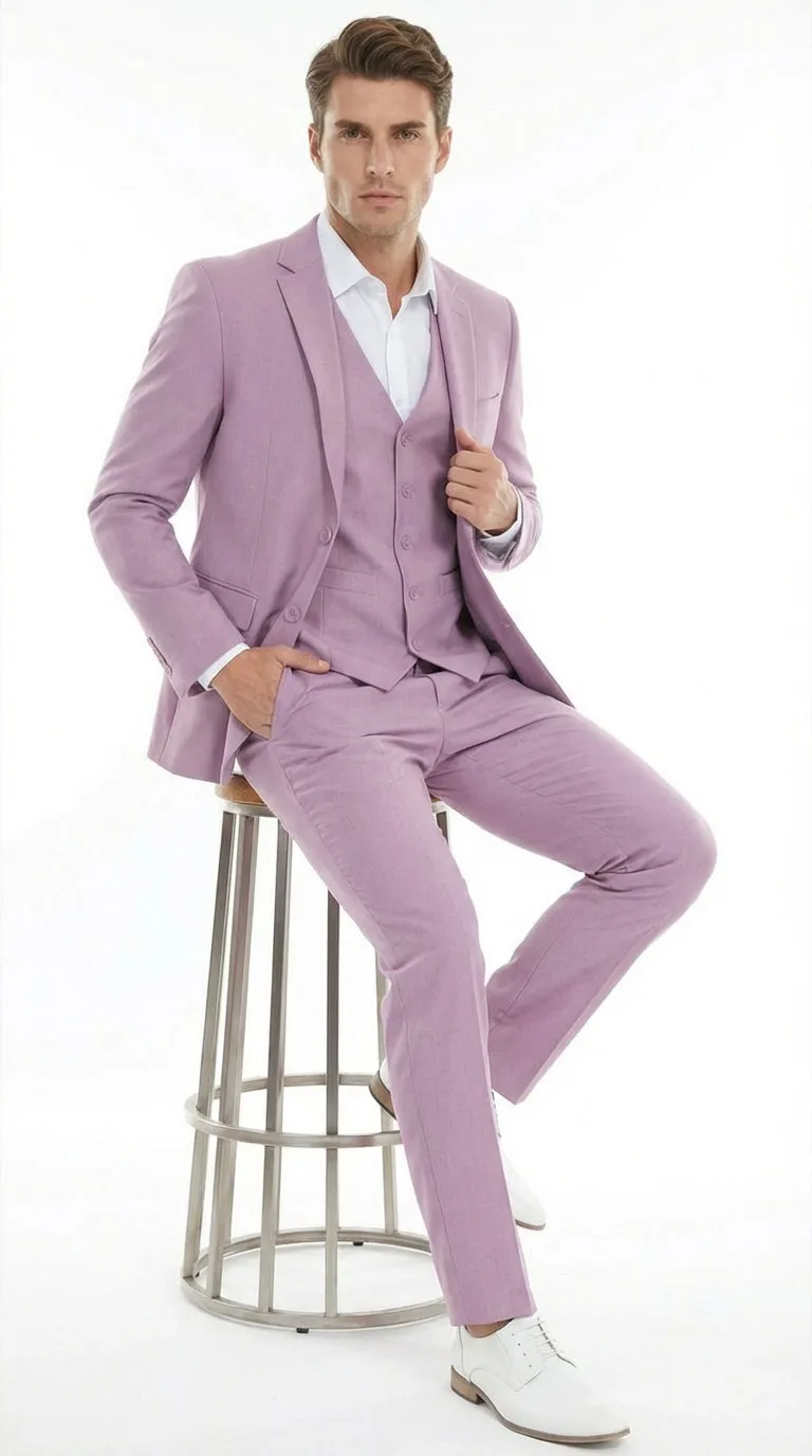 Men’s Dusty Rose 3 Piece Suit – Modern Pink Formal Suit Set for Wedding, Prom and Special Events Pinkish Color sold by Alberto Nardoni product image thumbnail 5