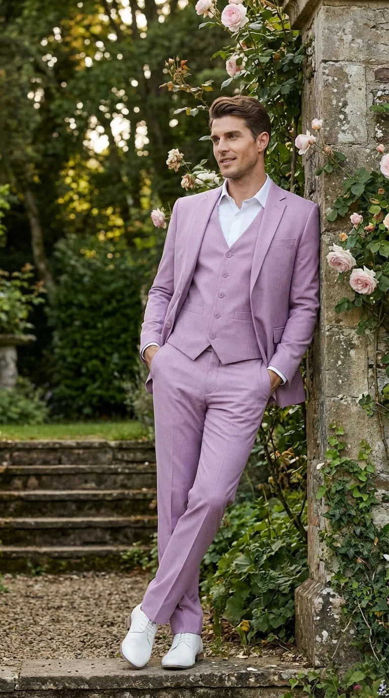 Men’s Dusty Rose 3 Piece Suit – Modern Pink Formal Suit Set for Wedding, Prom and Special Events Pinkish Color sold by Alberto Nardoni product image thumbnail 3
