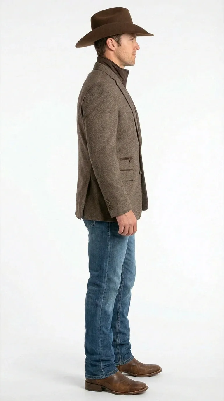 Men’s Brown Herringbone Tweed Cowboy Western Blazer – Classic Country Sport Coat Jacket for Ranch Wear, Cowboy Jacket sold by Alberto Nardoni product image thumbnail 4