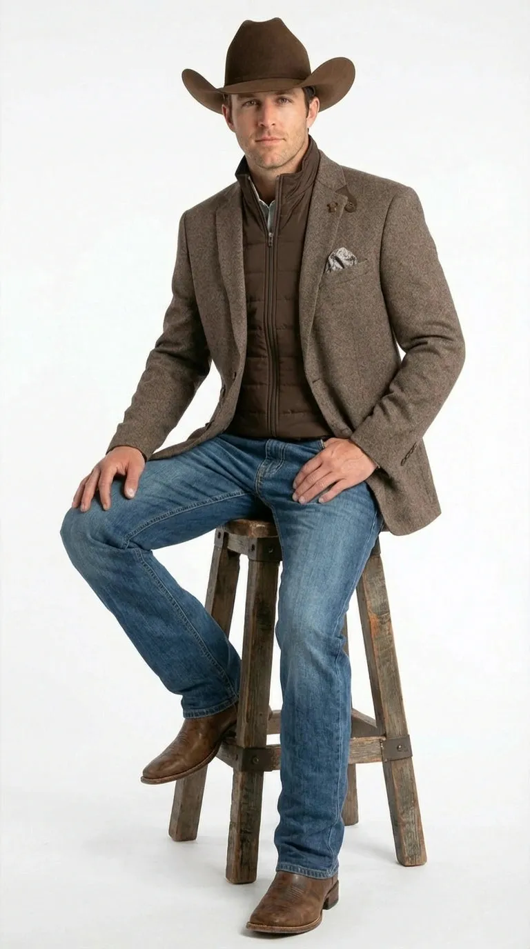 Men’s Brown Herringbone Tweed Cowboy Western Blazer – Classic Country Sport Coat Jacket for Ranch Wear, Cowboy Jacket sold by Alberto Nardoni product image thumbnail 5