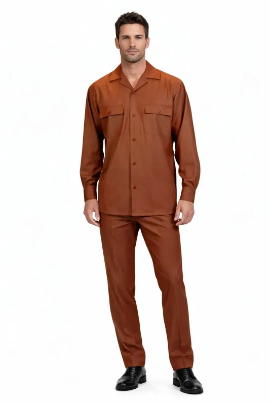 Mens Luxury Copper Wool Two-Piece Leisure Walking Suit sold by Alberto Nardoni