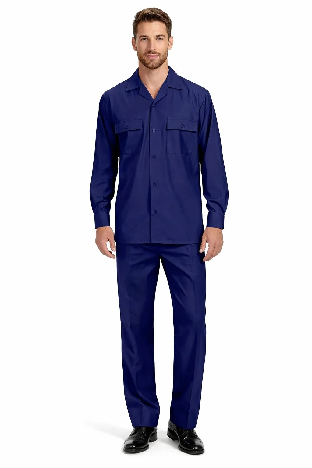 Mens Luxury Navy Blue Wool Two-Piece Leisure Walking Suit sold by Alberto Nardoni