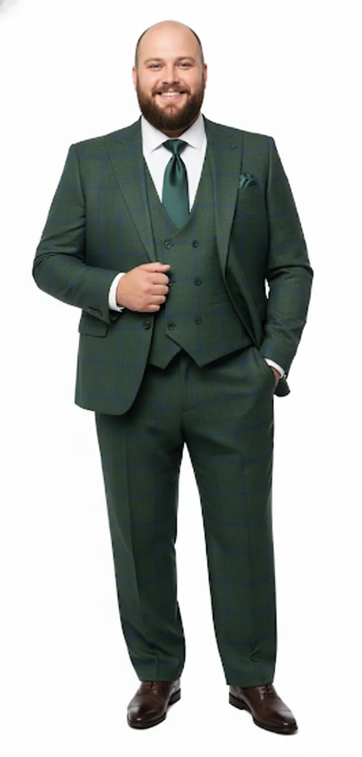 Mens Green Plaid 3-Piece Suit - Classic Check Slim Fit Suit for Weddings, Church, and Formal By Rossiman sold by Alberto Nardoni product image thumbnail 3