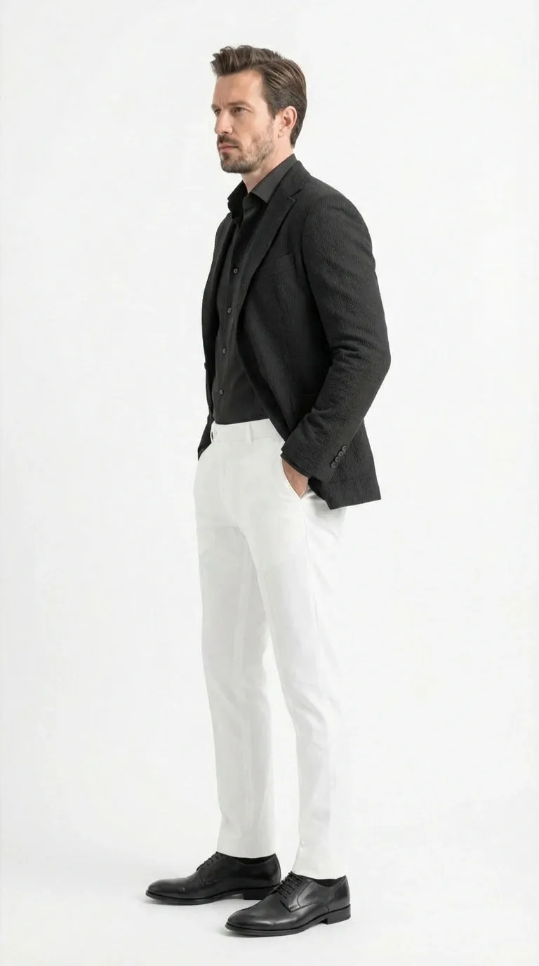 Men’s Black Seersucker Blazer – Textured Two-Button Notch Lapel Formal & Summer Sport Jacket in Black Tone-on-Tone Cotton Fabric sold by Alberto Nardoni product image thumbnail 5