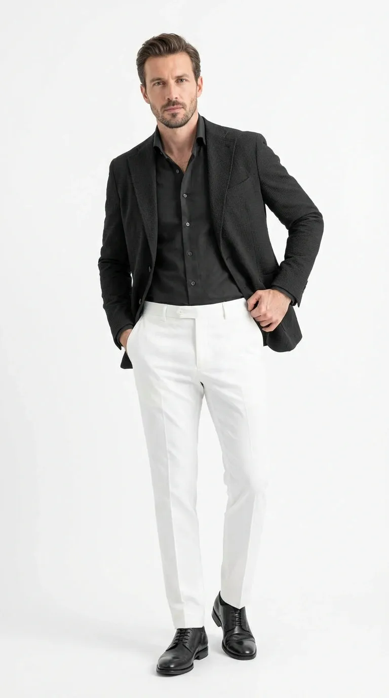 Men’s Black Seersucker Blazer – Textured Two-Button Notch Lapel Formal & Summer Sport Jacket in Black Tone-on-Tone Cotton Fabric sold by Alberto Nardoni product image thumbnail 2