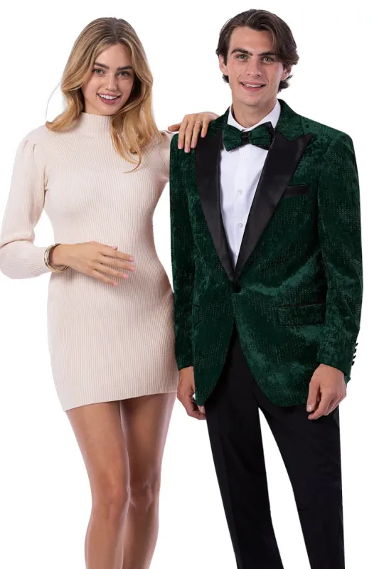 Hunter Green Studded Velvet Tuxedo Jacket for Men – Prom and Wedding made by Alberto Nardoni