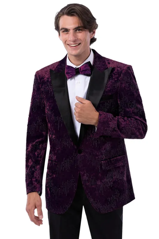 Men’s Designer Purple Velvet Studded Tuxedo Jacket – Formal Prom and Wedding Wear made by Alberto Nardoni